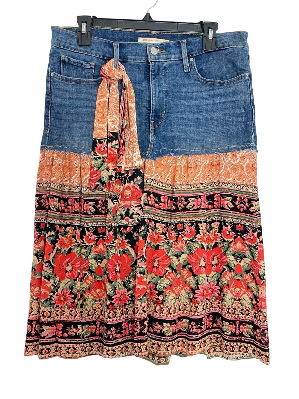 Custom Levis Denim Jean Skirt Womens Size 12 Floral Levi’s Coastal Cowgirl